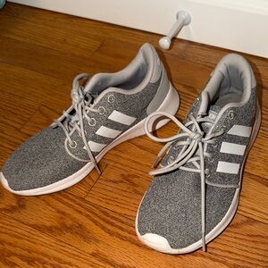 adidas Gray Knit Sneakers with White Stripes